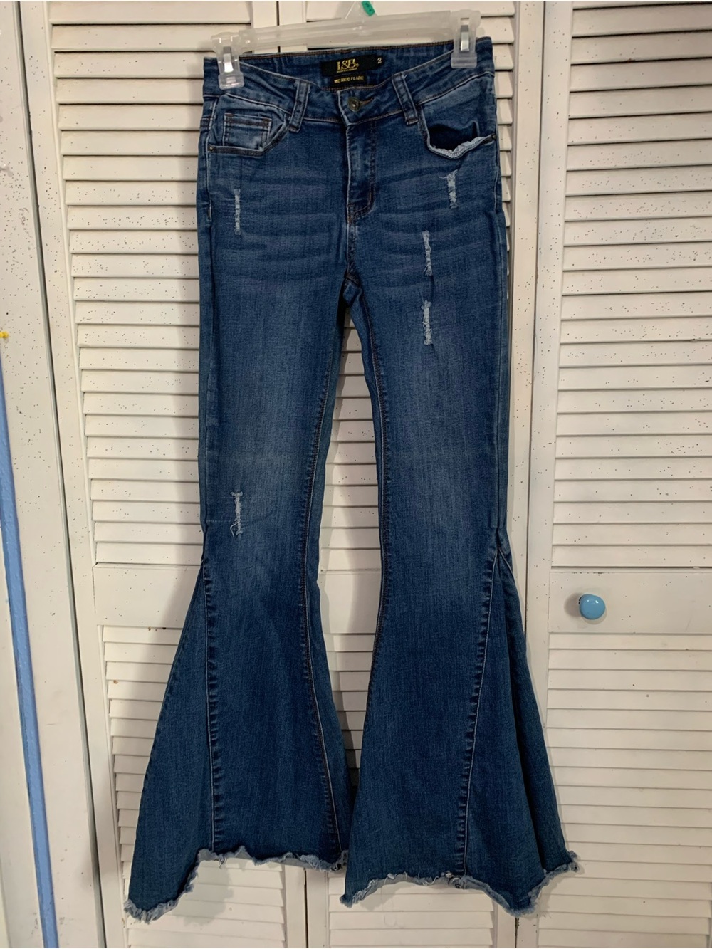 Lucky & Blessed Mid Rise Destroyed Super Flare Jeans Size 2